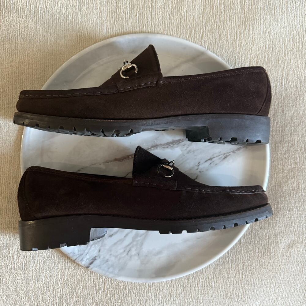 Gucci Horsebit Classic Lug Sole Suede Loafers Moccasin Brown Size 14 - Picture 2 of 8